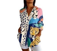 Categoría de producto Camisas Mujer Título del producto Camisa de solapa larga estampada de moda para mujer, Rosa claro., XXL