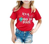 Categoría de producto: Camiseta de manga corta para niña - Camiseta de manga corta con texto en inglés «Inicio escolar» - Camiseta de alta calidad para escuela y ocio, naranja, 110.00