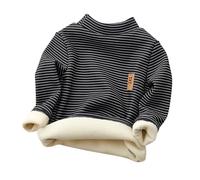 Categoría de producto Camisetas y camisetas para niñas | Título del producto Camisa a rayas con cuello grueso con forro polar suave unisex suéter para invierno sudadera cálida, Negro , 6-7 años