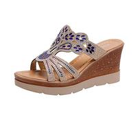 Categoría de producto: Sandalias de cuña para mujer con cristales para estilo bohemio - Cuñas elegantes para mujer sin talla ni color, azul, 36 EU