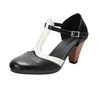 Categoría de producto Tacones altos para mujer - Sandalias elegantes con punta cerrada Tacón resistente Correa en T con hebilla elegancia casual para eventos diarios, Negro , 39 EU