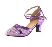 Categoría de producto Zapatos de tacón medio para mujer - Título del producto Zapatos de baile brillantes para sala de baile Tango Latino con lentejuelas Pareja elegante para bailes sociales, morado