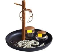 Categoría: Junta organizadora de joyas Bandeja de almacenamiento redonda con asa, negra, One Size