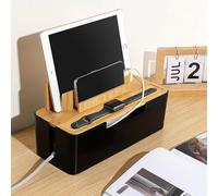 Catekro Caja De Gestión De Cables Con Tapa De Bambú Soporte Para Celular Tablet Enchufe De Almacenamiento De Cable De Datos Organizador De CargaPara Casa Caja Para Enchufes Eléctricos(negro)