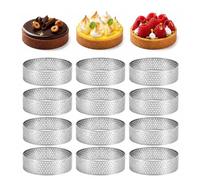CATELL 12 Piezas Moldes Perforados Tartaletas 6 cm Redondas Aros para Tartas en Acero Inoxidable 430 para Tarta Muffins Pasteles Crumpet Repostería Pizzas Magdalenas