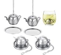 CATELL 4 Piezas Infusor de Té, Colador deté de Acero Inoxidable Malla Extrafina Coladores de Té con Cadena Larga y Gancho de Cadena se Puede Utilizar para Tetera Taza de Té Cocina