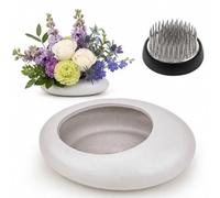 CATELL Kit de Jarrón de Cerámica Japonesa Ikebana Blanco en Forma de Guijarro con 4cm Kenzan para Suministros de Arte Decoración del Hogar Arreglo Floral de Ikebana