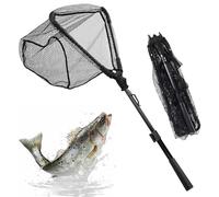 CATELL Red de Pesca Plegable Telescópica Triangular, 90cm Red de Pesca Telescópica con Malla de Goma Sacaderas de Pesca para Captura Estanques Acuario Salmón Trucha Bajo Pez Gato