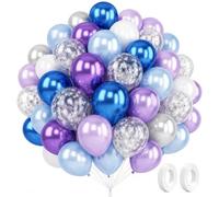 Catelves Globos azules y morados, 60 unidades, juego de globos de invierno de 30,5 cm con confeti de copos de nieve, globos de látex de helio metálico para cumpleaños, niñas, fiesta de invierno