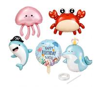 Catelves Juego de 5 globos de aluminio para el océano, animales marinos, tiburón, delfín, medusa, cangrejo, feliz cumpleaños, decoración del mundo submarino, cumpleaños infantil, fiesta de mar