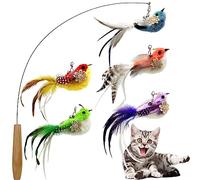 CATENEED Juguetes de varita para gatos, 6 juguetes de plumas para gatos, juguete interactivo para gatos, varita de juguetes interactivos para gatos con recambios de pájaros, juguete para gatos de