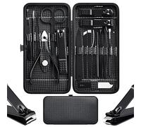Cater Juego de cortaúñas y pedicura de acero inoxidable, kit de aseo profesional, herramientas de cuidado de uñas con lujoso estuche de viaje (18 piezas, negro)