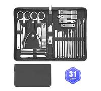 Cater Kit de cortaúñas de manicura, juego de aseo de uñas, 31 piezas de acero inoxidable, kit de manicura y pedicura, herramientas de cuidado de uñas con lujoso estuche de viaje (negro)