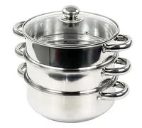 Cater Occasion - Juego de vaporera de acero inoxidable de 3 niveles de 22 cm con tapa de vidrio, utensilios de cocina saludables, olla de vapor apta para inducción y lavavajillas