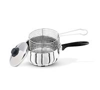 CaterOcassion - Sartén para patatas fritas de 20 cm, juego de 3 sartenes de acero inoxidable resistentes con cesta y tapa, freidora de virutas para placa de inducción, cocina de gas o cocina eléctrica