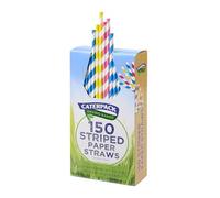 Caterpack Enviro Range Pajitas de papel a rayas, paquete de 150 unidades, totalmente reciclables, biodegradables y compostables. Fuertes y sostenibles.