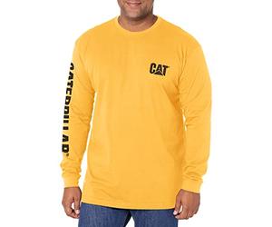 Caterpillar Camiseta de manga larga para hombre Big and Tall Trademark Banner (tamaño normal y grande y ancho), amarillo, talla XL