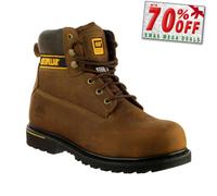 Caterpillar Holton Hombre Seguridad Cuero Trabajo Exterior Botas Marrón