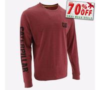 Caterpillar Logo Letrero Hombre Diario Informal Camiseta Manga Larga Rojo