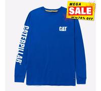Caterpillar Logo Letrero Manga Larga Casual para Trabajo Camiseta Hombre Azul