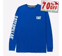 Caterpillar Logo Letrero Manga Larga Casual para Trabajo Camiseta Hombre Azul