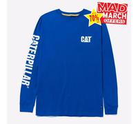 Caterpillar Logo Letrero Manga Larga Casual para Trabajo Camiseta Hombre Azul
