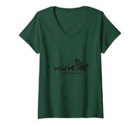 Caterpillar To Caterfly: Gato caprichoso Evolution Art Camiseta Cuello V, Mujer, Verde Bosque, L