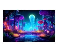 CaterRina Fondo de acuario de bosque de fantasía, plantas misteriosas, hongos abstractos, estilo caricatura, terrario, telón de fondo de arroyo tranquilo, fondo de pecera, póster decorativo, vinilo,