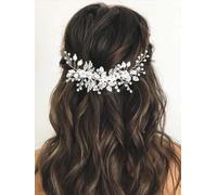 Catery Diadema de flores para novia, con perlas de cristal plateado, trenzas, accesorios para el cabello para mujer (plata)