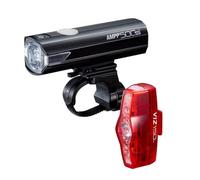 CatEye Ampp 500S / Viz 150 - Juego de Luces Delanteras y traseras para Bicicleta - Tecnología LED OptiCube - Clasificación IPX4 Impermeable - Soporte FlexTight de fácil Ajuste - Recargable por USB C