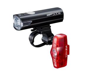 CatEye Ampp 500S / Viz 150 - Juego de Luces Delanteras y traseras para Bicicleta - Tecnología LED OptiCube - Clasificación IPX4 Impermeable - Soporte FlexTight de fácil Ajuste - Recargable por USB C