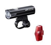 CatEye CatEye - Juego de Luces para Bicicleta, 400 lúmenes, luz Delantera y Trasera con Lente OptiCube, múltiples Modos, batería de 60 Horas de duración de la batería MTB, iluminación de Ciclismo