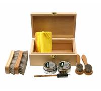 Cathcart Elliot Kit de brillo de zapatos de alta calidad, caja de valet de madera de haya con cepillos, limpiador de gamuza y pulidores en crema Collonil, negro y neutro, regalo para hombres, viajes