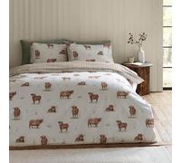 Catherine Lansfield Angus Highland Cow - Juego de Funda de edredón Reversible con Funda de Almohada, Color Natural