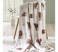 Catherine Lansfield Angus Highland Cow - Manta de Forro Polar (130 x 170 cm), Color Natural