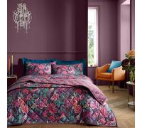 Catherine Lansfield Bridgerton Kate - Colcha Acolchada de Terciopelo Suave Floral, 220 x 230 cm, Color Ciruela