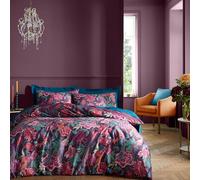 Catherine Lansfield Bridgerton Kate - Juego de Funda de edredón con Fundas de Almohada para Cama Doble, Terciopelo Suave, diseño Floral, Color Ciruela