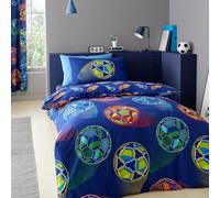 Catherine Lansfield Bright Football - Juego de Funda de edredón Reversible con Fundas de Almohada, Color Azul Marino