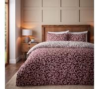 Catherine Lansfield Brushed Grace - Juego de Funda de edredón Reversible de algodón con diseño de Hojas Florales y Fundas de Almohada, Color Rojo