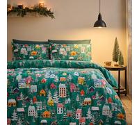 Catherine Lansfield Christmas Festive Forest - Juego de Funda de edredón Reversible con Funda de Almohada, Color Verde