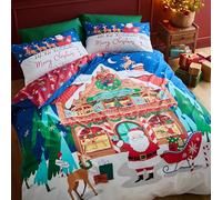 Catherine Lansfield Christmas Santa's Workshop - Juego de Funda de edredón Reversible con Fundas de Almohada, Color Azul Marino