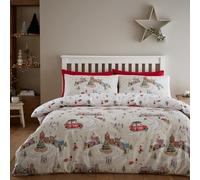 Catherine Lansfield Christmas Town - Juego de Funda de edredón Reversible para Cama Individual con Funda de Almohada