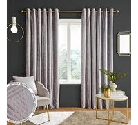 Catherine Lansfield Cortinas de Terciopelo de Corte geográfico de 228 x 228 cm, Dos Paneles, Color Gris Plateado