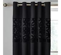 Catherine Lansfield Cortinas Forradas de Terciopelo de Corte Enrejado de 66 x 72 Pulgadas, Dos Paneles, Color Negro