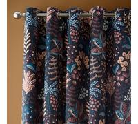 Catherine Lansfield Exotic Leaves - Cortinas de Terciopelo de poliéster Reciclado Suave de 116 x 228 cm, Dos Paneles, Color Negro