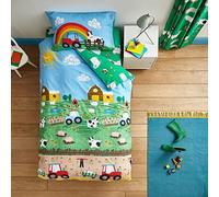 Catherine Lansfield Farmyard Animals - Juego de Funda de edredón Reversible con Funda de Almohada, Color Azul