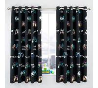 Catherine Lansfield Game Over - Cortinas con Ojales Totalmente Reversibles de 167 x 183 cm, Dos Paneles, Color Negro