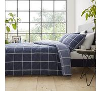 Catherine Lansfield Geometric Grid 250x220+50x80(2)+Plain Dyed Denim 250x220+50x80(2)