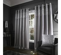 Catherine Lansfield Glitzy - Cortinas Forradas con Ojales, 228 x 228 cm, 2 Paneles, Color Gris