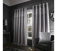 Catherine Lansfield Glitzy Par de Cortinas, Poliéster/Seda sintética flameada, Gris, W 66" x L 90" (1 Panels)